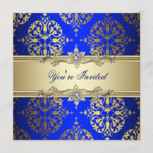 Invitation Fête damassée or et bleu