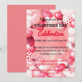 Invitation Fête d'amour de la Saint-Valentin romantique rose