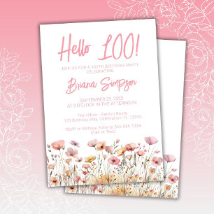 Invitation Fête d'anniversaire 100 ans Floral Rose