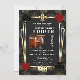 Invitation Fête d'anniversaire 100 ans Man Casino Cognac Et C
