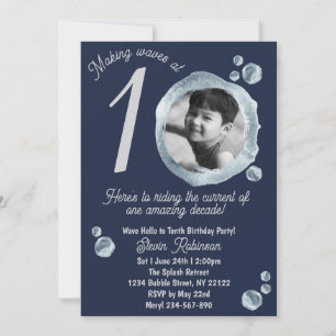 Invitation Fête d'anniversaire 10 ans Twilight Blue Bubble