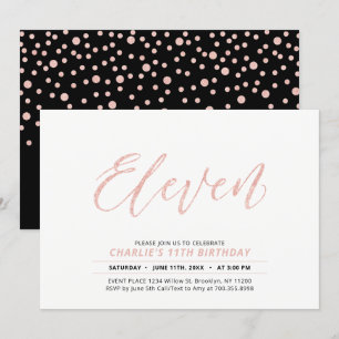 Invitation Fête d'anniversaire 11 ans avec lettrage moderne e