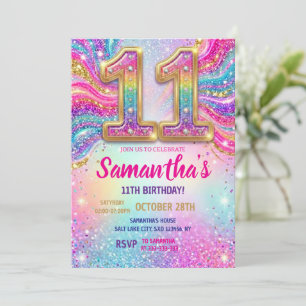 Invitation Fête d'anniversaire 11 ans Paillettes Étincelles A
