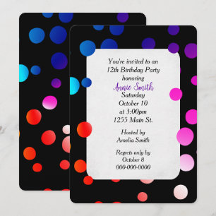 Invitation Fête d'anniversaire 12 ans Points arc-en-ciel 