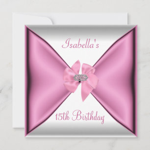 Invitation Fête d'anniversaire 15 ans Ruban rose en soie joli