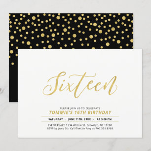 Invitation Fête d'anniversaire 16 ans avec lettrage moderne s