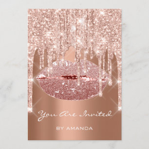 Invitation Fête d'anniversaire 16 ans baiser lèvres rose or p