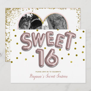 Invitation Fête d'anniversaire 16 ans Ballon Rose Gold PHOTO