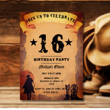 fête d'anniversaire 16 ans cowboy papier vieux che