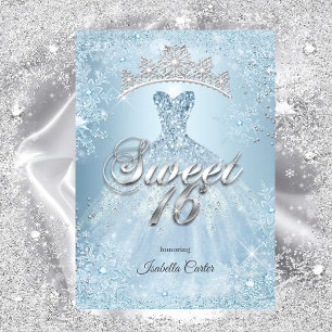 Invitation Fête d'anniversaire 16 ans douce Flocon de neige b