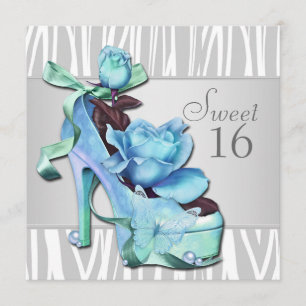 Invitation Fête d'anniversaire 16 ans douce Zèbre Bleu sarcel