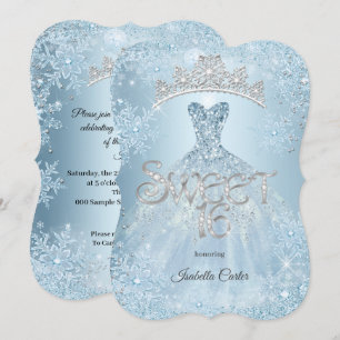 Invitation Fête d'anniversaire 16 ans Froid Flocon de neige d