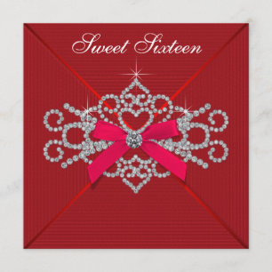 Invitation Fête d'anniversaire 16 ans Red Diamond Red Sweet