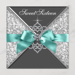 Invitation Fête d'anniversaire 16 ans White Diamonds Bleu sar
