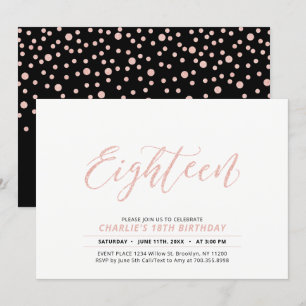 Invitation Fête d'anniversaire 18 ans avec lettrage moderne e