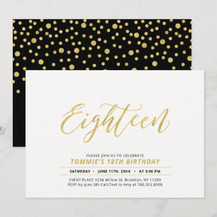 Invitation Fête d'anniversaire 18 ans avec lettrage moderne s