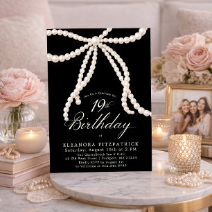 Invitation Fête d'anniversaire 18 ans Coquette Noir Blanc Nœu