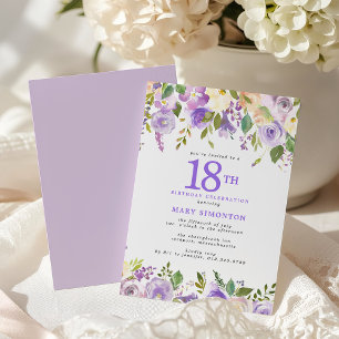 Invitation Fête d'anniversaire 18 ans Fleurie Violet Élégant