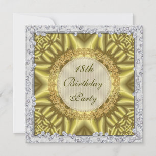 Invitation Fête d'anniversaire 18 ans glamour or et argent