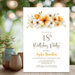 Invitation Fête d'anniversaire 18 ans Orange Floral