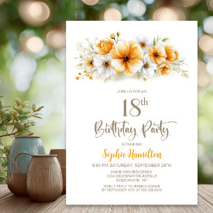 Invitation Fête d'anniversaire 18 ans Orange Floral
