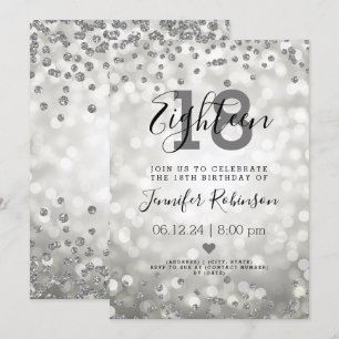 Invitation Fête d'anniversaire 18th Silver Glam Parties scint