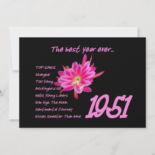 Invitation Fête d'anniversaire 1951 de chansons de coup (Devant)