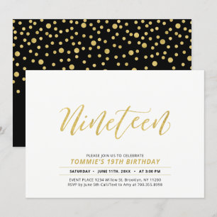 Invitation Fête d'anniversaire 19 ans avec lettrage moderne s