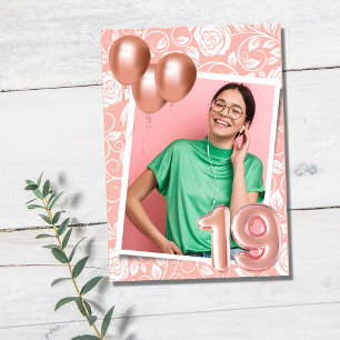 Invitation Fête d'anniversaire 19 ans fille photo rose