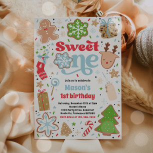 Invitation Fête d'anniversaire 1 an Cookie de Noël Chéri