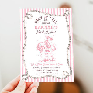 Invitation Fête d'anniversaire 1 an Cowgirl Rose Rétro
