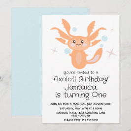 Invitation Fête d'anniversaire 1 an Créature Océanique Axolot