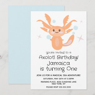 Invitation Fête d'anniversaire 1 an Créature Océanique Axolot