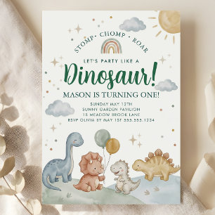 Invitation Fête d'anniversaire 1 an Dinosaure Rawr Mords Rawr
