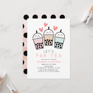 Invitation Fête d'anniversaire 1 an fille thé aux bulles Boba