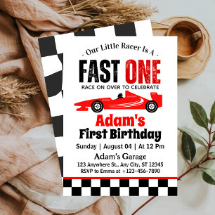 Invitation Fête d'anniversaire 1 an garçon voiture de course 