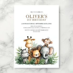 Invitation Fête d'anniversaire 1 an sur le thème des Animaux 