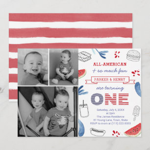 Invitation Fête d'anniversaire 1 an tout américain pour des j