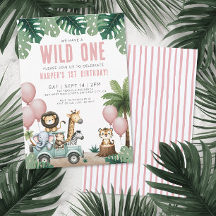 Invitation Fête d'anniversaire 1 an Wild One Jungle Safari