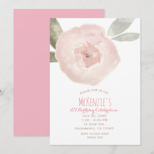 Invitation Fête d'anniversaire 1ère année Fleur aquarelle ros
