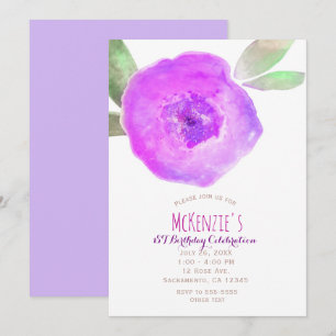 Invitation Fête d'anniversaire 1ère année Fleur aquarelle ros