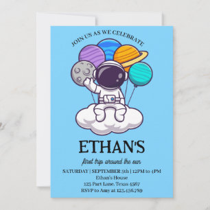 Invitation Fête d'anniversaire 1ère année garçon planètes esp