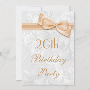 Invitation Fête d'anniversaire 20 ans damassé et nœud papillo