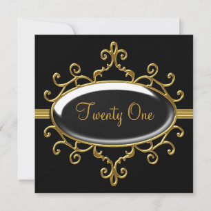 Invitation Fête d'anniversaire 21 21ème Black Wild Gold Silve