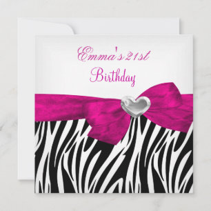 Invitation Fête d'anniversaire 21 ans Argent Rose Noir Léopar