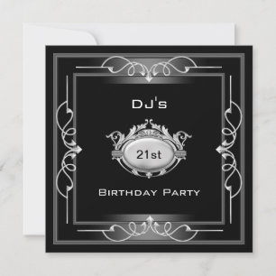 Invitation Fête d'anniversaire 21 ans Art Déco Noir Argent B