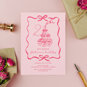 Invitation Fête d'anniversaire 21 ans au champagne rose dessi