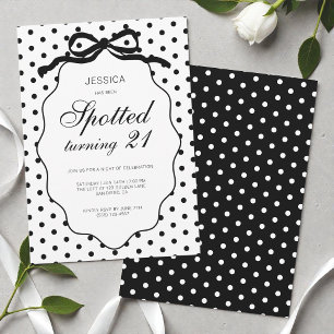 Invitation Fête d'anniversaire 21 ans avec nœud à pois