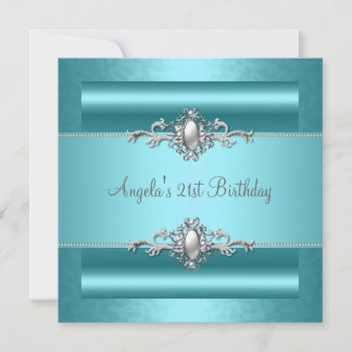 Invitation Fête d'anniversaire 21 ans Bijou Perle Argent Bleu