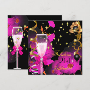 Invitation Fête d'anniversaire 21 ans Champagne Or Épingle Cé
